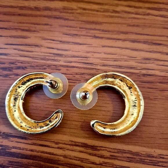 VINTAGE Pave Crystal Pushback Hoop Earrings  - Picture 3 of 5